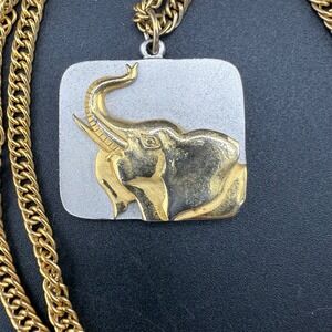 Vintage Elephant Pendant Necklace‎ Gold and Silver Tone 25"
